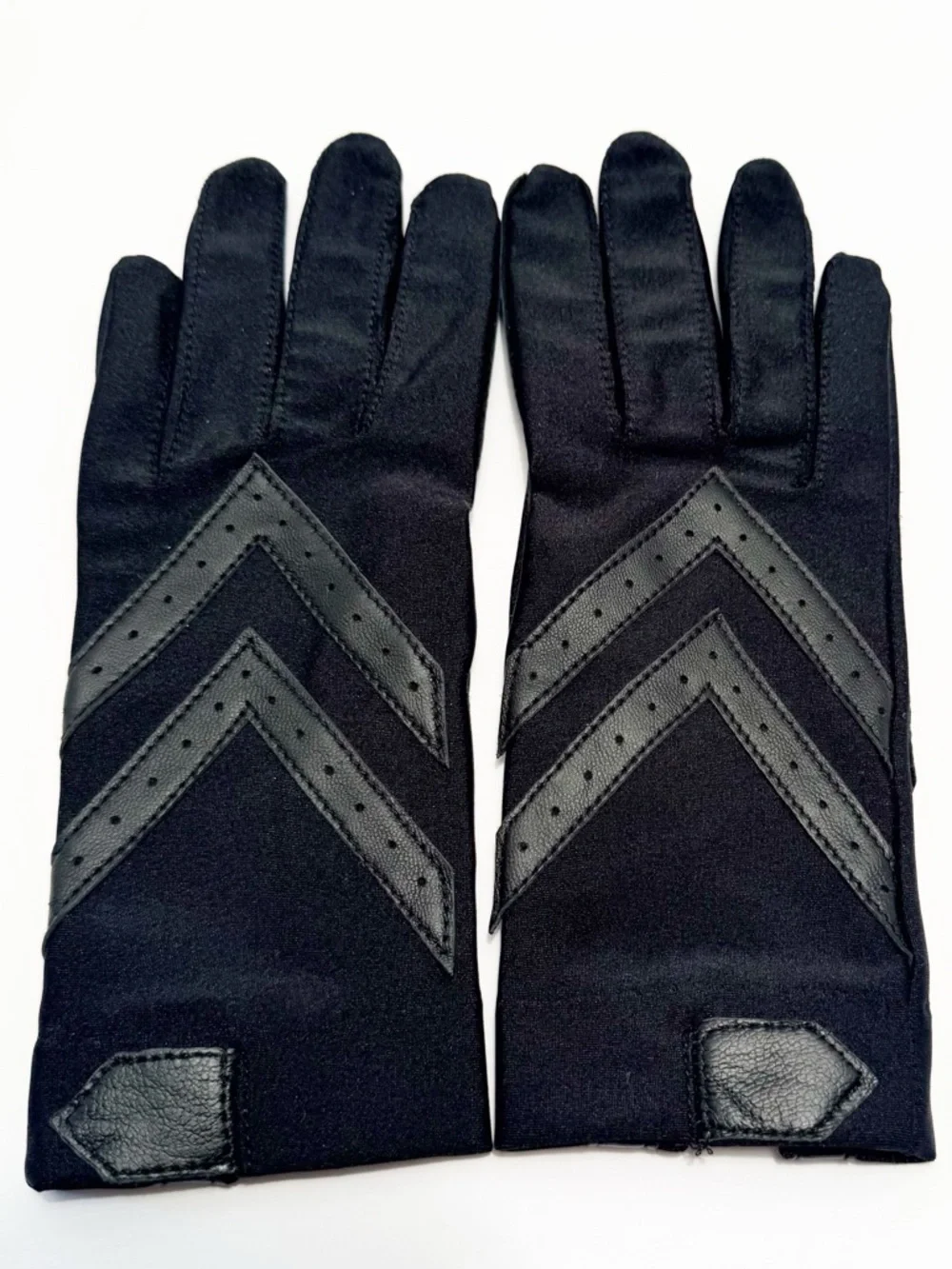 isotoner Black Women's Satin Gloves with Chevron Leather Trim